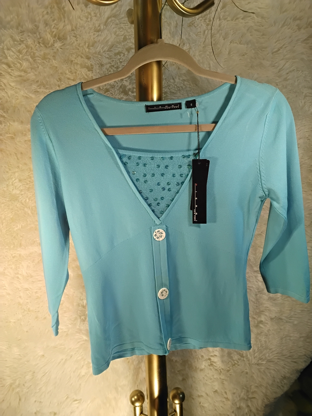 Pierri New York Light Blue V-Neck Button Front Women's Top